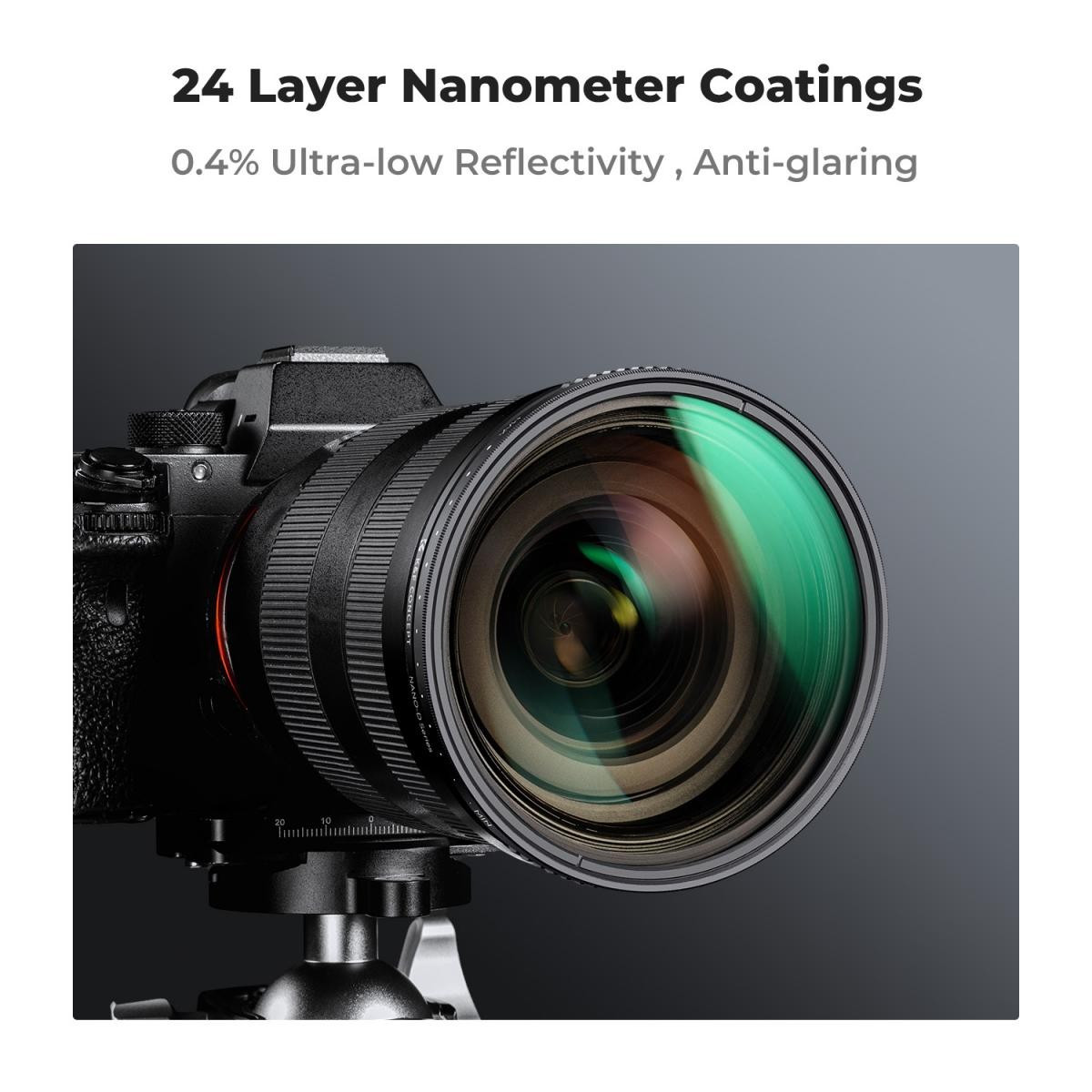 K&F CONCEPT 72MM, ND3-1000, ultra-thin variable ND, Waterproof, Green Coated, Filtru Filet ND - imagine 6