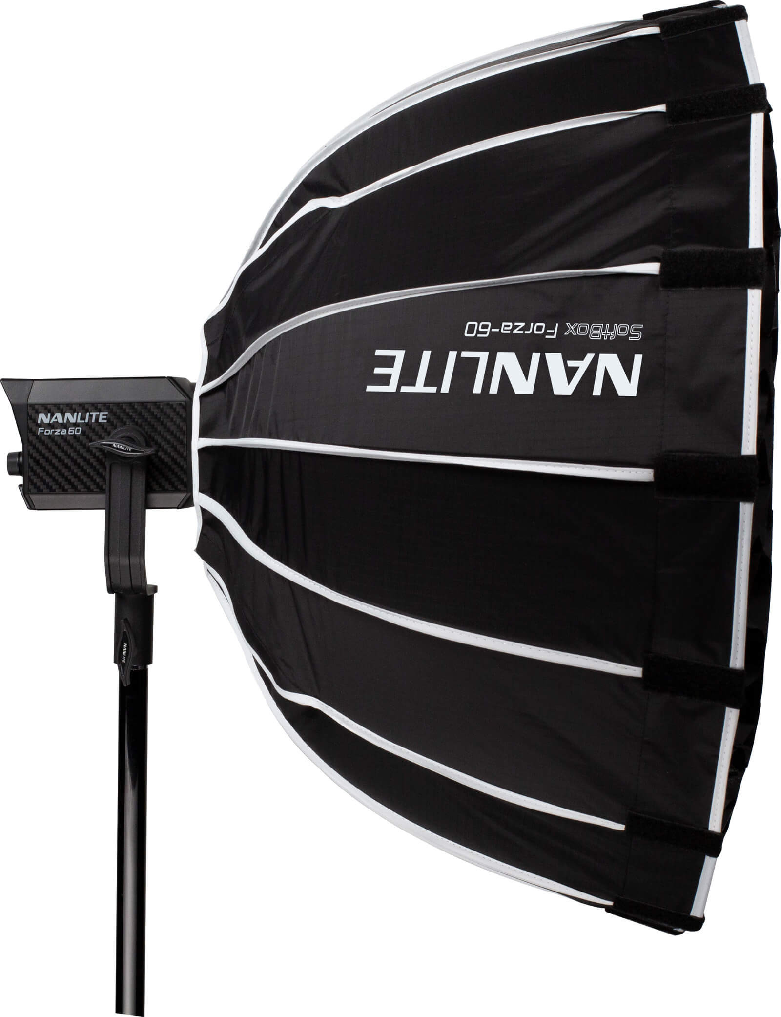 Nanlite Softbox Parabolic 60 cm FM Mount pentru Forza 60 si 150, 16 Laturi, Grila Textila Inclusa, Negru - imagine 2