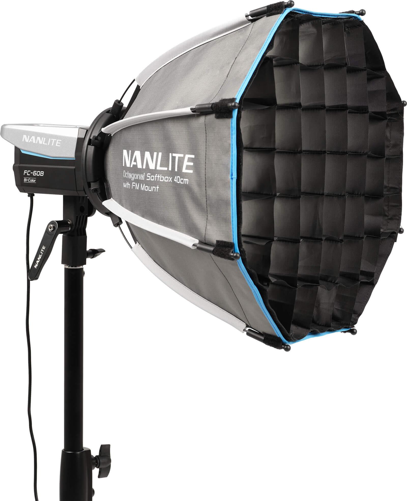 Nanlite SB-FMM-O-40 Softbox Octogonal 40 cm, Montura FM, Sistem Quick Release, Include Grid si Doua Difuzii, Argintiu