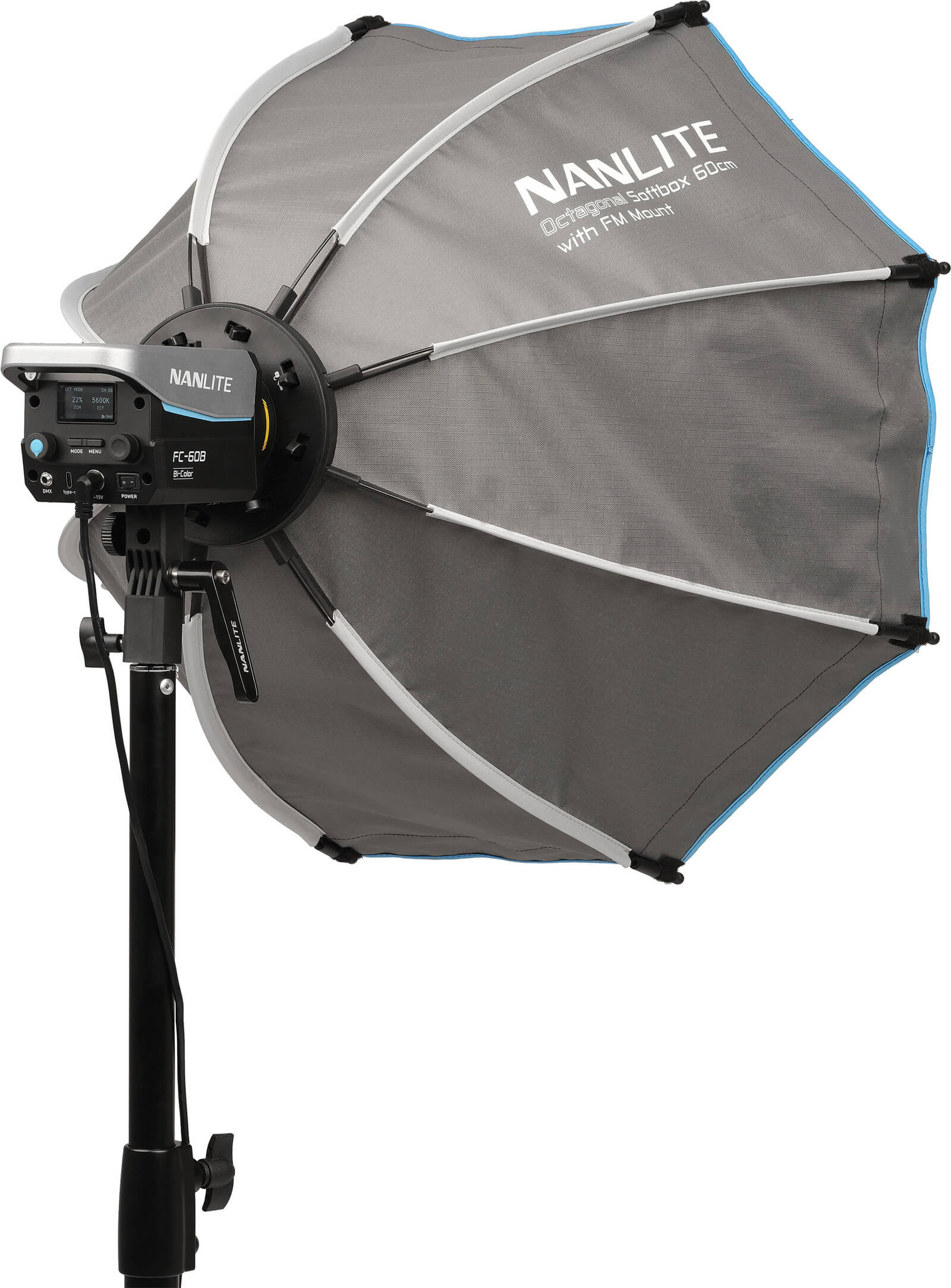 Nanlite SB-FMM-O-60 Softbox Octogonal 60 cm, Montura FM, Sistem Quick Release, Include Grid si Doua Difuzii, Argintiu - imagine 2