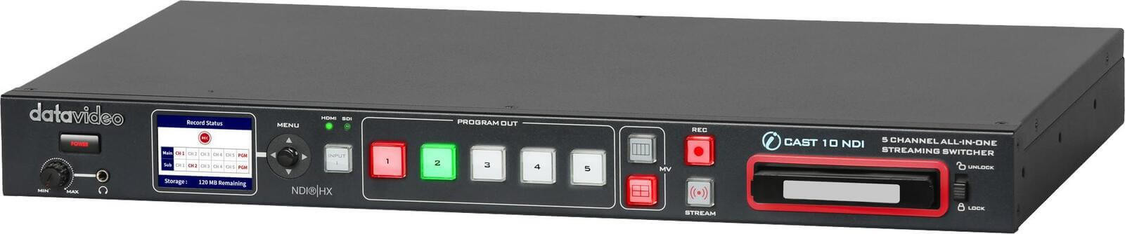 Datavideo iCAST 10NDI Mixer Video Multiformat NDI, Switcher Hibrid 5 Intrari, Streaming Dual, Inregistrare ISO 6 Canale, 1RU