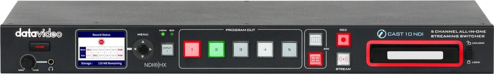 Datavideo iCAST 10NDI Mixer Video Multiformat NDI, Switcher Hibrid 5 Intrari, Streaming Dual, Inregistrare ISO 6 Canale, 1RU - imagine 2