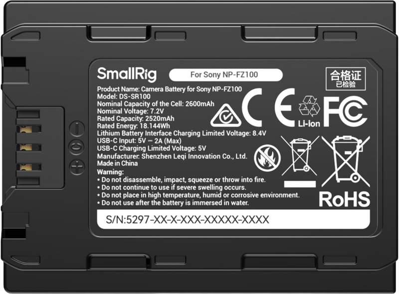 SmallRig 5297 USB-C Camera Battery with Power Display for Sony NP-FZ100 - imagine 4
