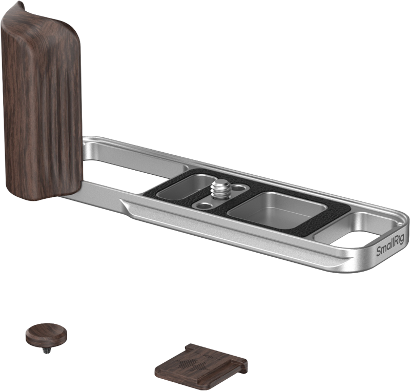 SmallRig 6236 L-Shaped Mount Plate with Wooden Handle for FUJIFILM X-E5 (Ebony, Silver) - imagine 3