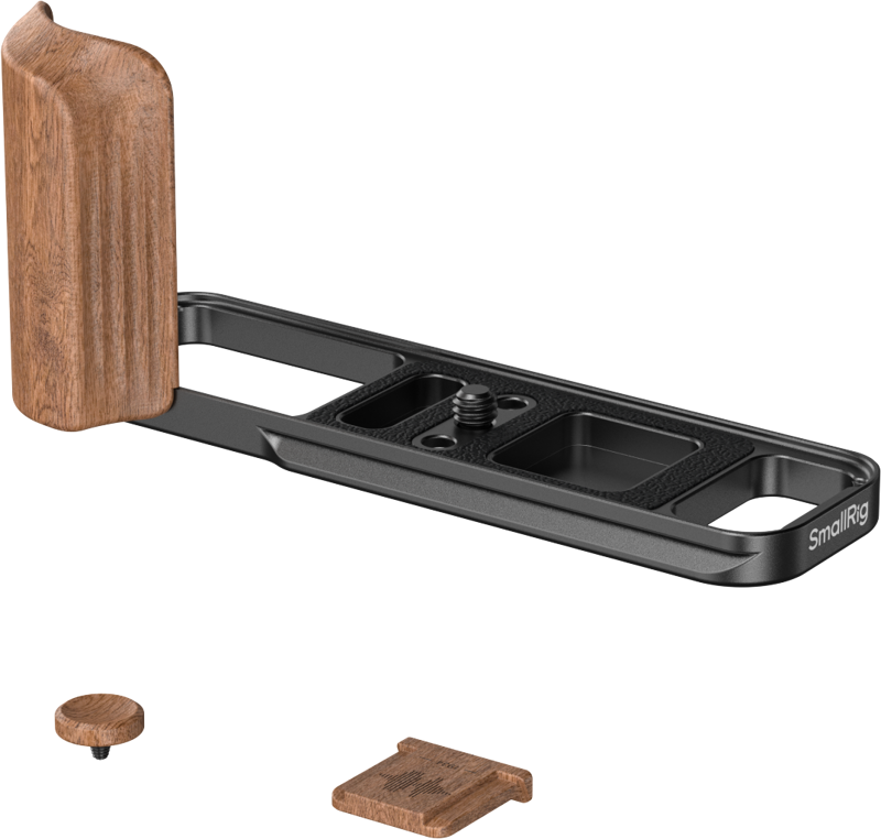 SmallRig 5985 L-Shaped Mount Plate with Wooden Handle for FUJIFILM X-E5 (Rosewood, Black) - imagine 3