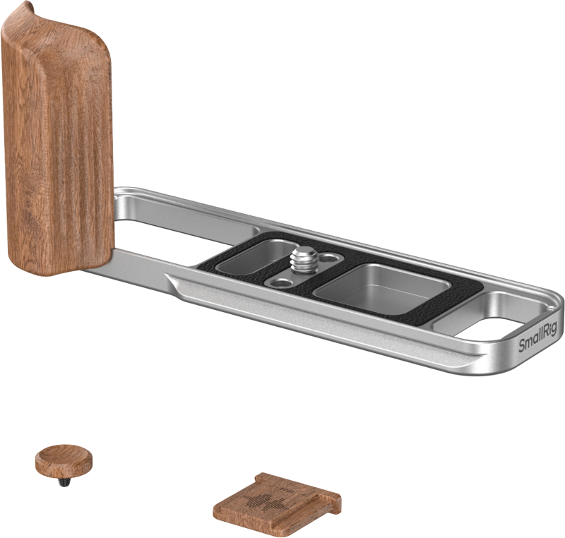 SmallRig 5984 L-Shaped Mount Plate with Wooden Handle for FUJIFILM X-E5 (Rosewood, Silver) - imagine 3