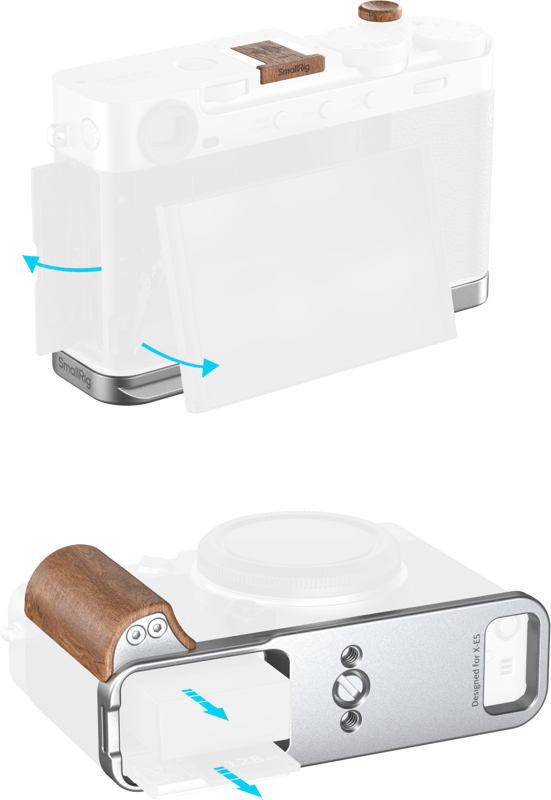 SmallRig 5984 L-Shaped Mount Plate with Wooden Handle for FUJIFILM X-E5 (Rosewood, Silver) - imagine 4