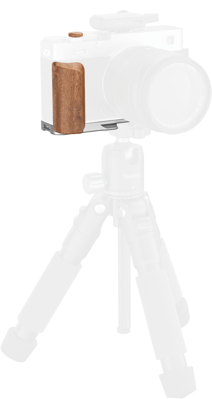 SmallRig 5984 L-Shaped Mount Plate with Wooden Handle for FUJIFILM X-E5 (Rosewood, Silver) - imagine 5