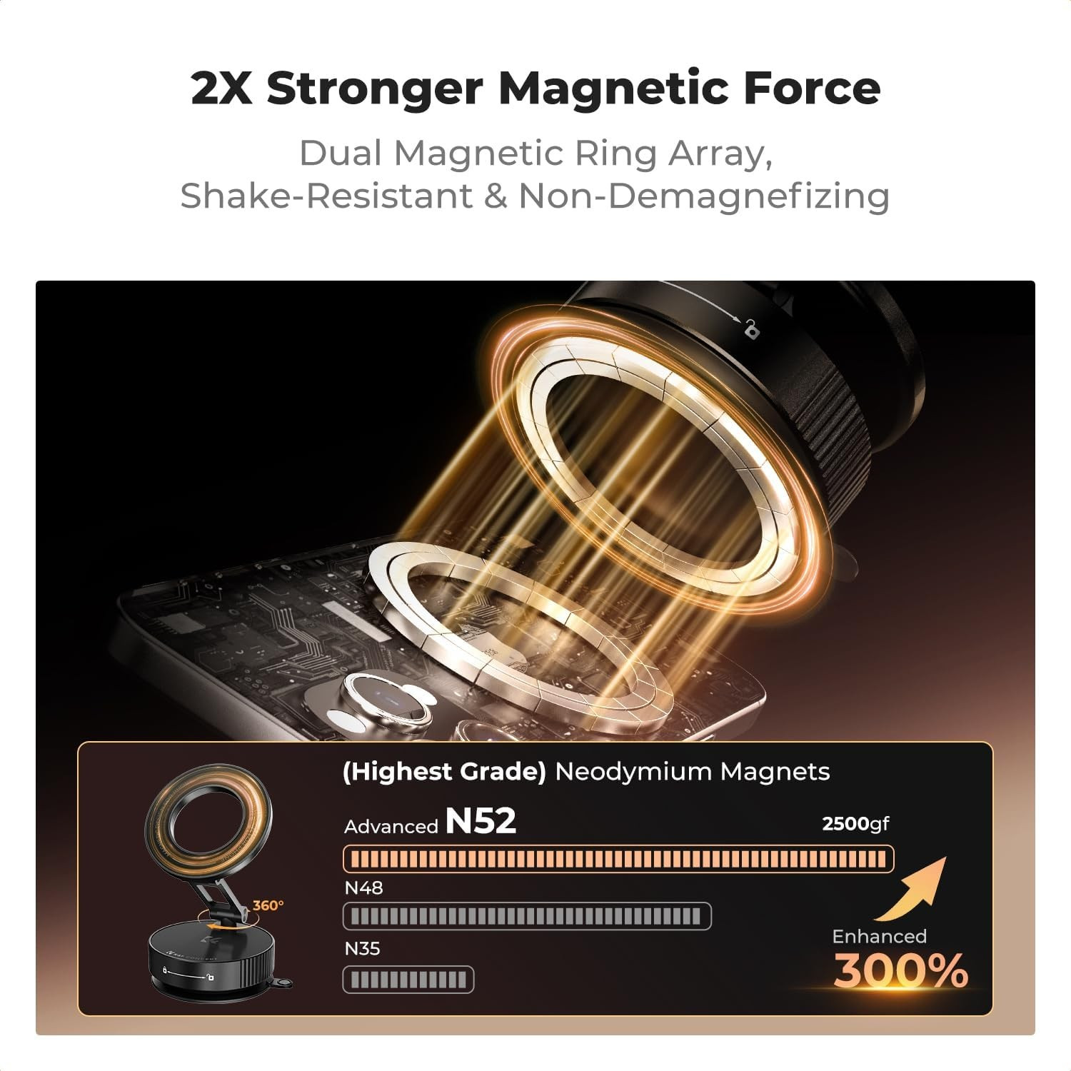 K&F Cap holder auto pentru smartphone, rotatie 360°, negru - imagine 2