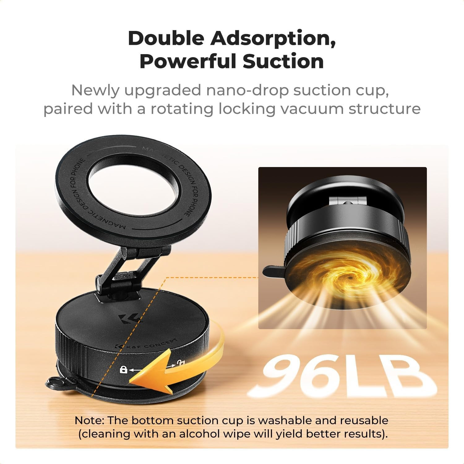 K&F Cap holder auto pentru smartphone, rotatie 360°, negru - imagine 3