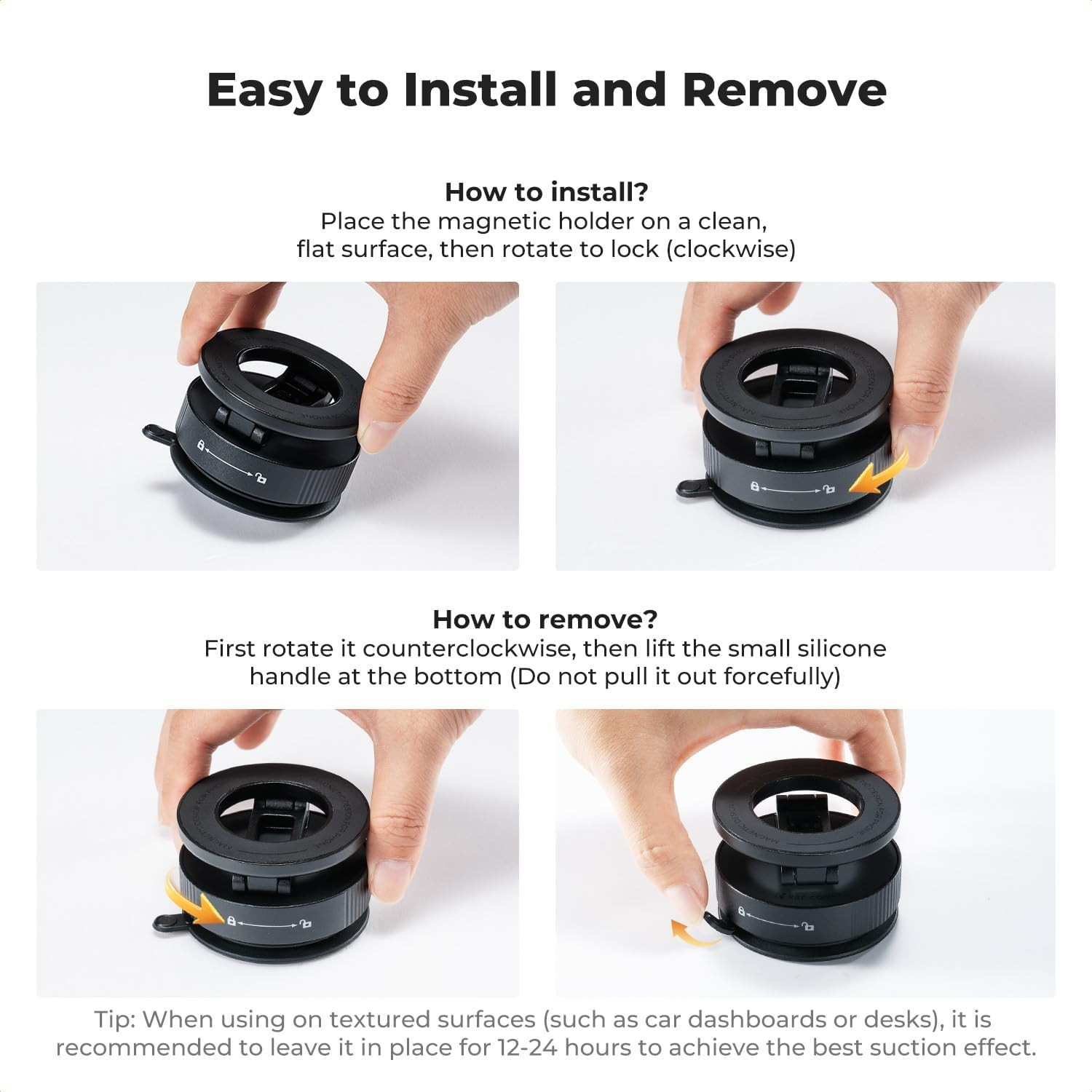 K&F Cap holder auto pentru smartphone, rotatie 360°, negru - imagine 4