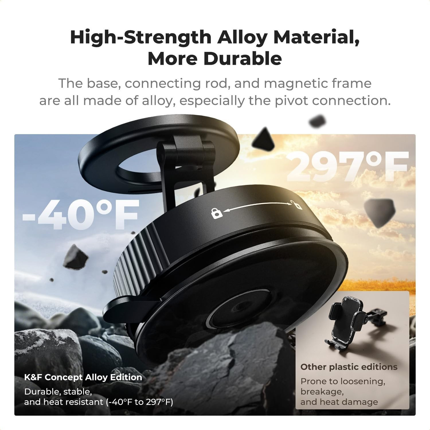 K&F Cap holder auto pentru smartphone, rotatie 360°, negru - imagine 7