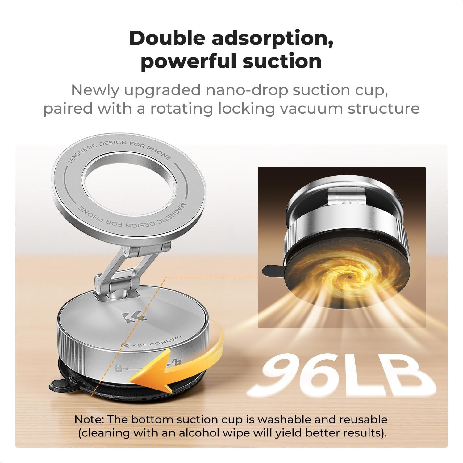 K&F Cap holder auto pentru smartphone, rotatie 360°, silver - imagine 2