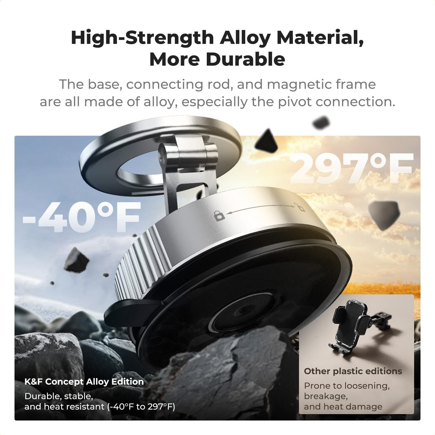 K&F Cap holder auto pentru smartphone, rotatie 360°, silver - imagine 4