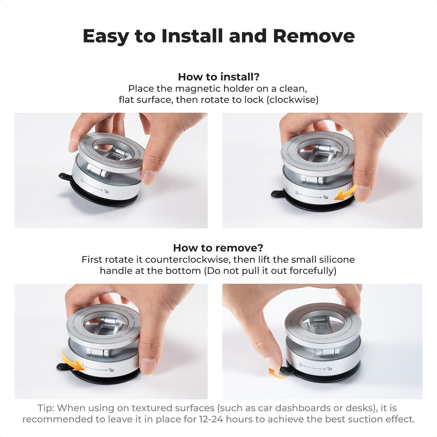 K&F Cap holder auto pentru smartphone, rotatie 360°, silver - imagine 5