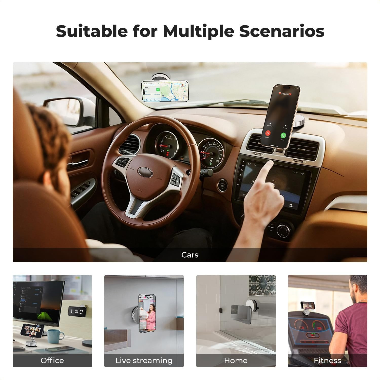 K&F Cap holder auto pentru smartphone, rotatie 360°, silver - imagine 6