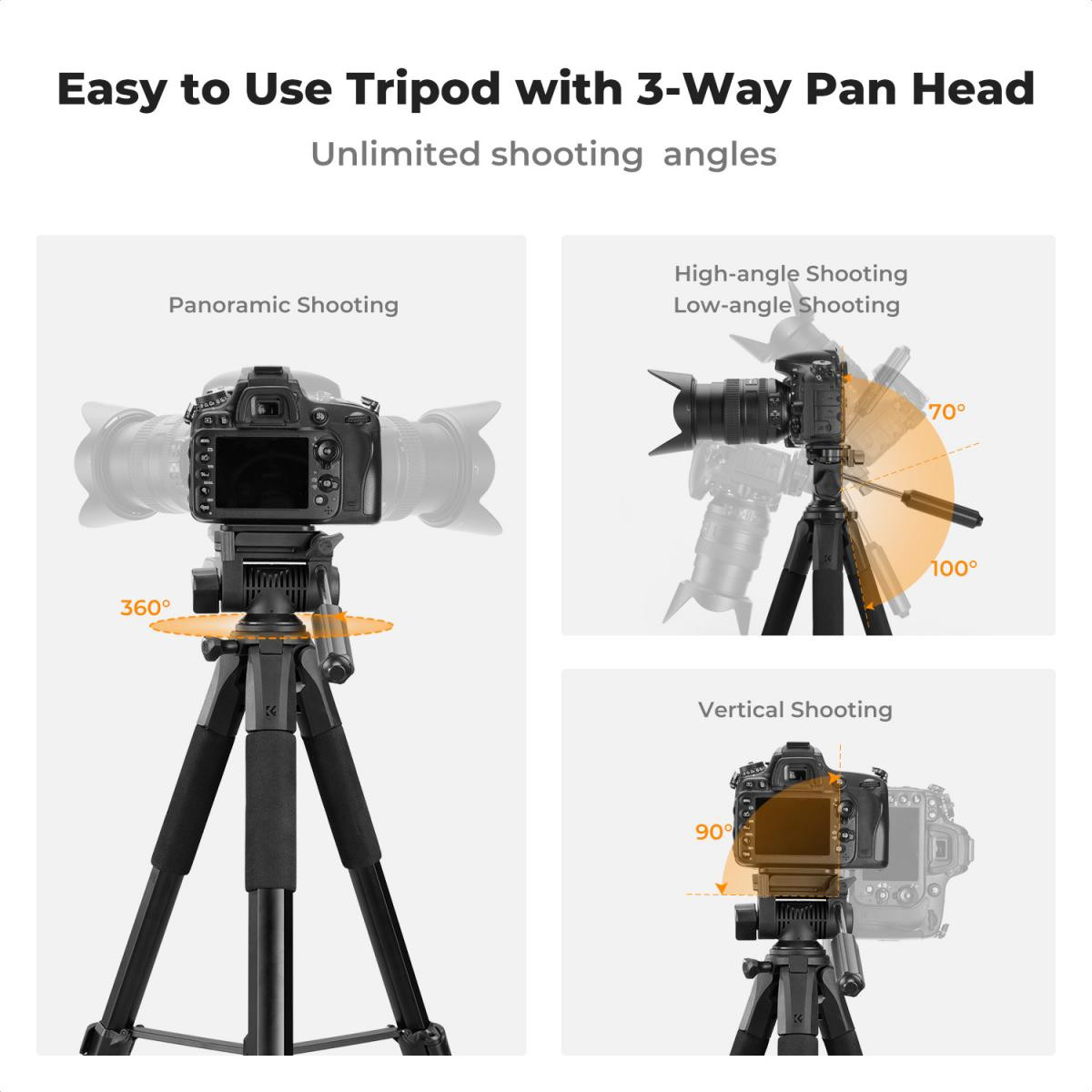 K&F Concept 75" Lightweight Tripod, Camera Compact Tripod with Remote and 2-in-1 Phone Holder - imagine 6