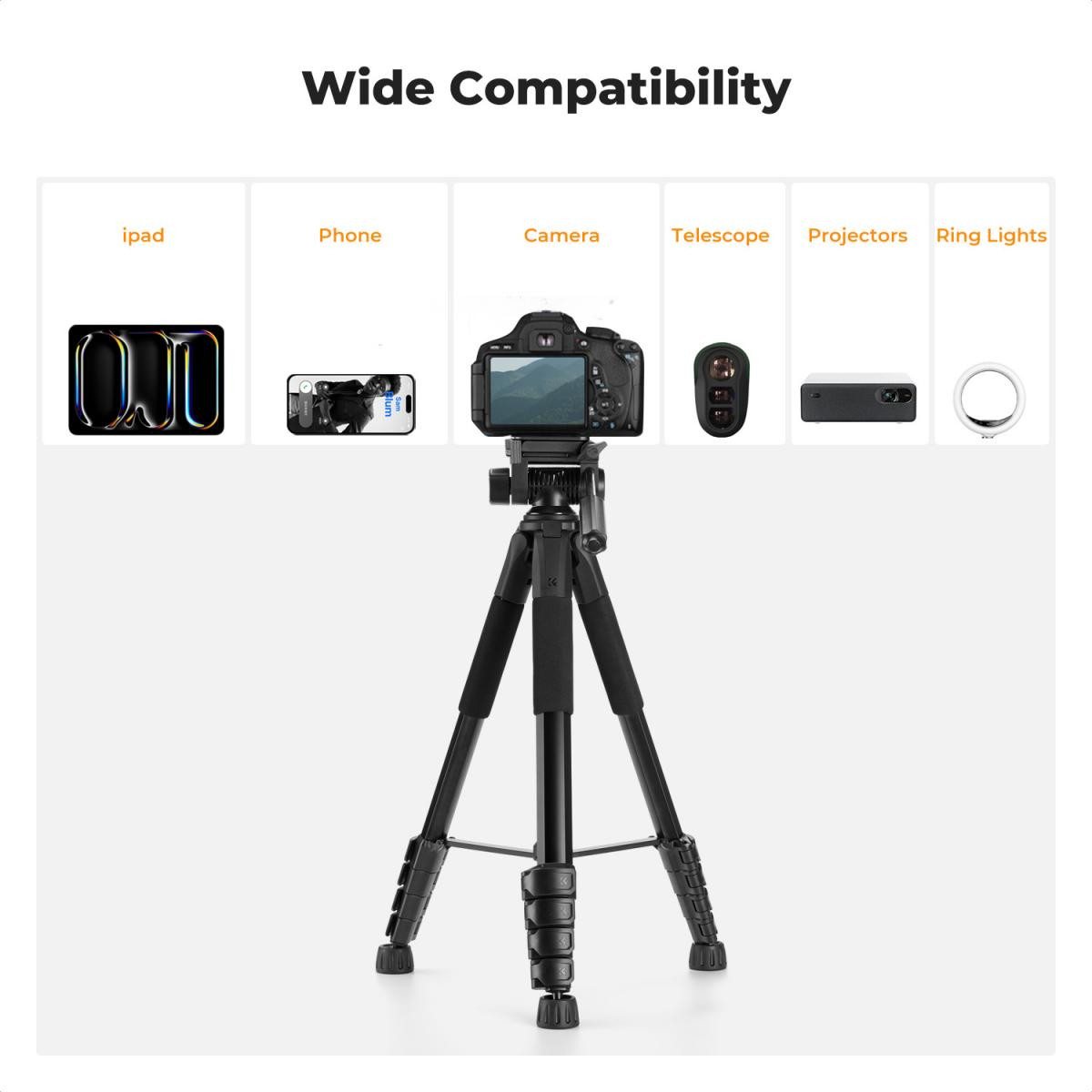 K&F Concept 75" Lightweight Tripod, Camera Compact Tripod with Remote and 2-in-1 Phone Holder - imagine 7