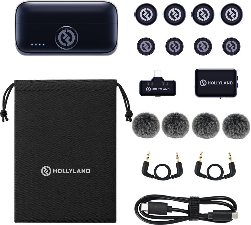 Hollyland LARK M3 Combo 4TX&2RX, Sistem Microfoane Wireless, 4 Transmitatoare, 2 Receptoare, Raza 300m, Autonomie 24h