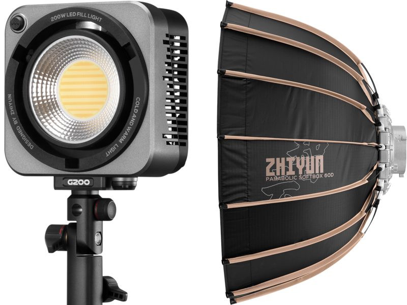 Zhiyun Molus G200 Lampa LED COB Bicolora, 200W, Max Extreme 300W, 2700-6500K, Softbox Parabolic 60cm, Montura Bowens