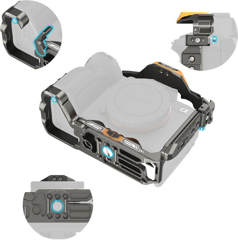 SmallRig 5518 "HawkLock" Quick Release Cage Kit for Sony A7R V/ A7 IV/ A7S III (Adv Ed) (Bumblebee) - imagine 4