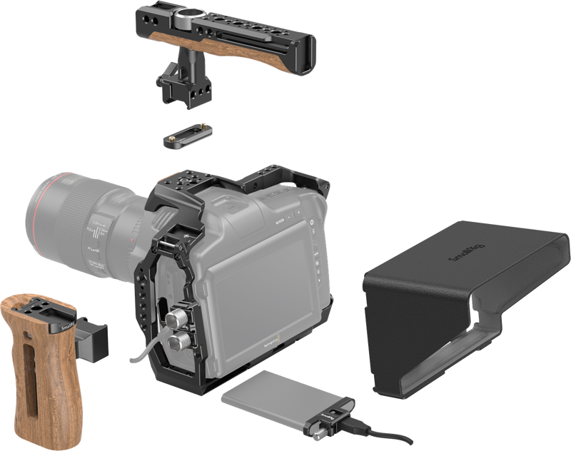 SmallRig 3299 Cage & Accessory Kit PRO for BMPCC 6K Pro, Kit carcasa camera foto video mirrorless cu maner si parasolar - imagine 3