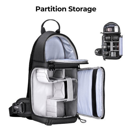 Geantă tip sling K&F Concept Beta Series, 10L, neagră, ideală pentru camere foto și accesorii. - imagine 2
