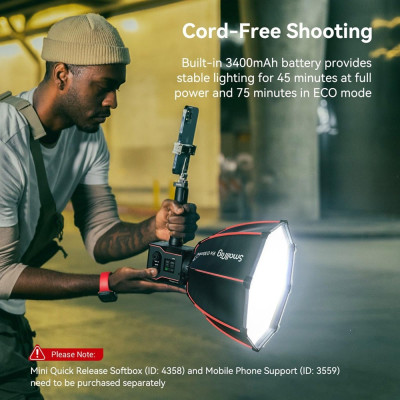 Avatar-Shop|SmallRig 4376 RC 60B COB Lampa Video LED Bi-Color 2700 - 6500K 60W Cu Baterie si Clema Powerbank|SmallRig