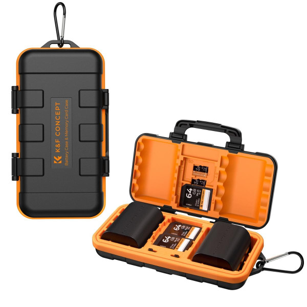 Geanta Protectie Baterii si Carduri Memorie K&F, Hardcase, Impermeabila, pentru 2 Baterii si 12 Carduri (SD/TF/CF sau XQD)