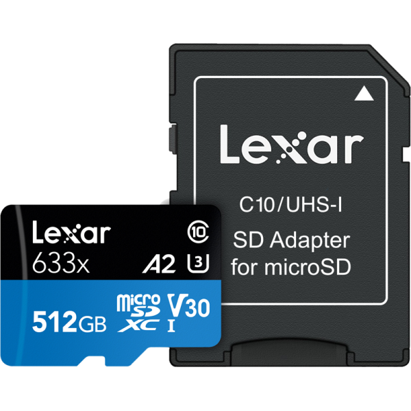 Lexar microSDXC 633x UHS-I/A2/U3/10 R100/W45MB (V30) 512GB, Card memorie MicroSD