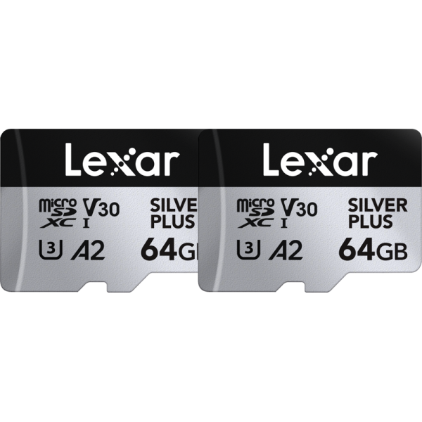Lexar microSDXC Silver Plus 1066x UHS-I/U3/A2/4K R205/W100 (V30) 64GB - 2pack, Card memorie MicroSD
