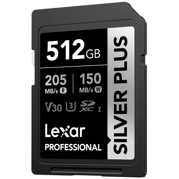 Lexar SDXC Professional SILVER Plus UHS-I/U3/A2/4K R205/W150 (V30) 512GB, Card memorie