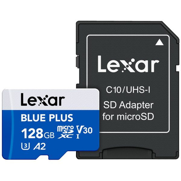 Lexar microSDHC Blue Plus UHS-I with SD adapter, up to 170MB/s read  C10/A2/U3 (V30) 128GB, Card memorie microSD