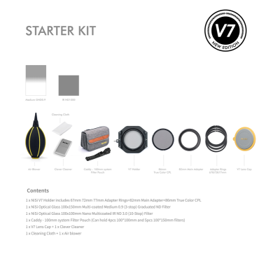 Avatar Shop|NiSi Starter Kit 100mm System V7, Suport Filtru Aluminiu, Filtru CPL True Color, ND1000 10 Stops, GND8 3 Stops, Husa Caddy|NISI
