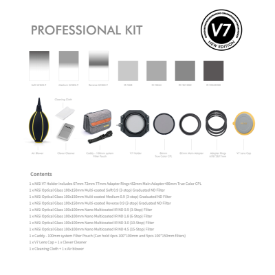 Avatar Shop|NiSi Professional Kit 100mm System V7, Suport Filtre Aluminiu, CPL True Color 86mm, ND8-ND32000, GND8 Soft/Medium/Reverse|NISI