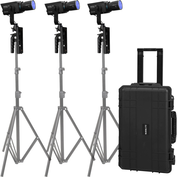 Nanlite Forza 60C RGBLAC Kit 3 Lumini, Full Color 1800K-20000K, 12810 Lux, Include Manere Baterii, Adaptoare Bowens si Hard Case
