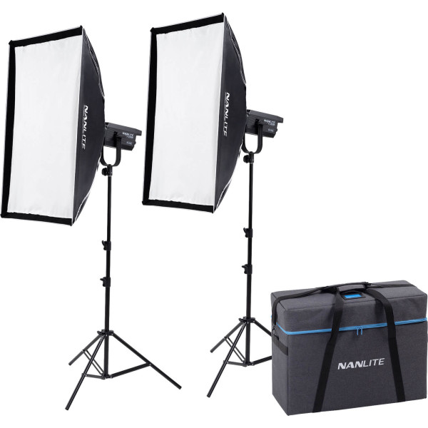 Nanlite FS-150B Kit 2 Lumini Bi-Color, 175W, 2700K-6500K, 26300 Lux, Include 2 Softbox-uri, 2 Stative si Geanta de Transport