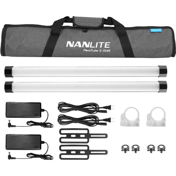 Nanlite PavoTube II 15XR Kit 2 Tuburi LED RGBWW, 60cm, CRMX LumenRadio, Pixel Control, 2700K-12000K, Baterie integrata si Geanta