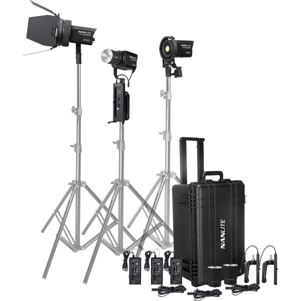 Nanlite Forza 60B II Kit 3 Lumini Bi-Color, 72W, 2700K-6500K, Include Lentila Fresnel, Gripuri Baterie si Valiza Troller WRT-26