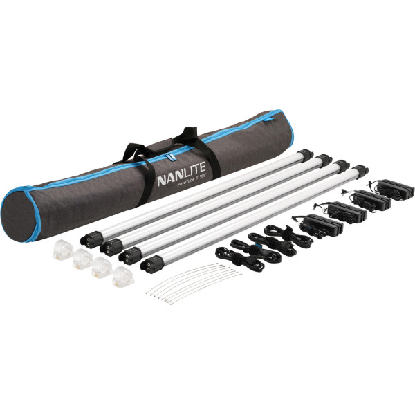Nanlite PavoTube II 30C Kit 4 Tuburi LED RGBWW, 117cm, 60W, 2700K-7500K, G/M Adjust, Baterie integrata, Incarcare USB-C PD