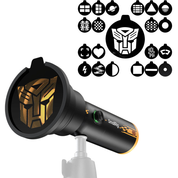 SmallRig 5512 RF 10C Lampa LED Bumblebee Edition, 10W, Fresnel 10°-60°, 1570 Lux, Focusabila, 21 Filtre Gobo, Baterie 7500mAh