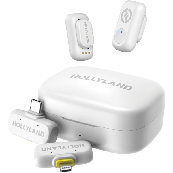 Hollyland LARK A1 Combo Lavaliere wireless, Omnidirectional, RX, Charging case, USB-C, Lightning, Autonomie 9 ore, Ivory White
