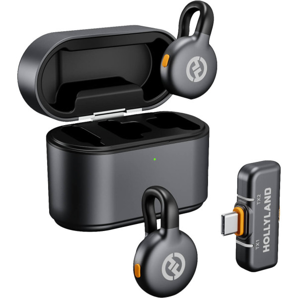 Hollyland Lark M2S Duo Lavaliere wireless, Sunet 24-bit, Anulare Zgomot, USB-C, Autonomie 30h, Compacte 7g, Space Gray