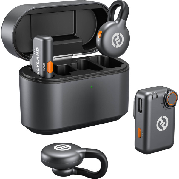 Hollyland LARK M2S Mini Combo Lavaliere wireless, Sunet 24-bit, Anulare Zgomot, USB-C, Autonomie 30h, Compacte 7g, Space Gray