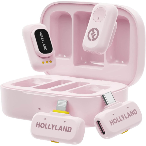 Hollyland Lark A1 Combo Cloud Pink Lavaliere Wireless, Lightning si USB-C, 48kHz/24bit, ENC, Autonomie 27h