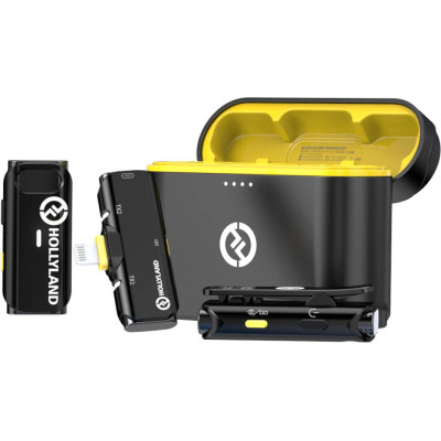 Avatar-Shop|Hollyland Lark C1 Duo Microfon Wireless Lavaliera pentru iPhone, MFi Lightning, 200 m, Noise Cancelling, Autonomie 32h, Negru|HOLLYLAND