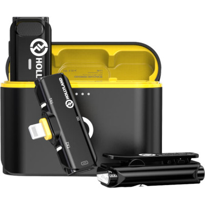 Avatar-Shop|Hollyland Lark C1 Duo Microfon Wireless Lavaliera pentru iPhone, MFi Lightning, 200 m, Noise Cancelling, Autonomie 32h, Negru|HOLLYLAND