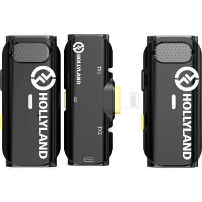 Avatar-Shop|Hollyland Lark C1 Duo Microfon Wireless Lavaliera pentru iPhone, MFi Lightning, 200 m, Noise Cancelling, Autonomie 32h, Negru|HOLLYLAND