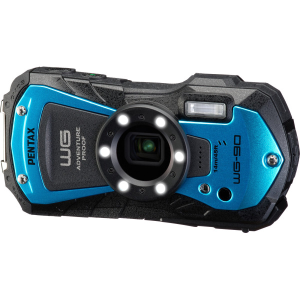Pentax WG-90 Blue Aparat Foto Compact Rezistent la Apa, Senzor 16.0 MP, Zoom Optic 5x, Subacvatic 14 m, Antisoc 1.6 m