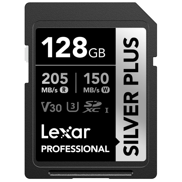 Card de Memorie Lexar Professional SILVER PLUS SDXC 128GB, UHS-I, U3, V30, Citire 205 MB/s, Scriere 150 MB/s, Video 4K 60fps